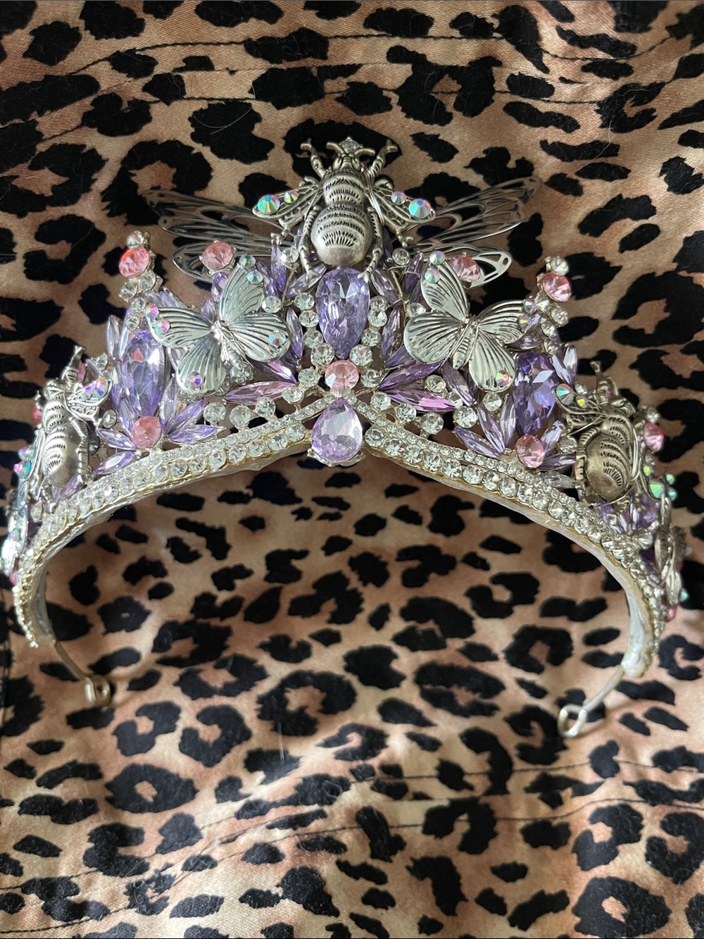 Pewter Lavender Butterfly & Bee Crystal Crown